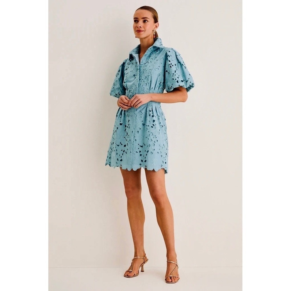 NWT!! TUCKERNUCK Cameo Blue Eyelet Mini Delaney Dress Embroidered Floral X-Small - Picture 5 of 16